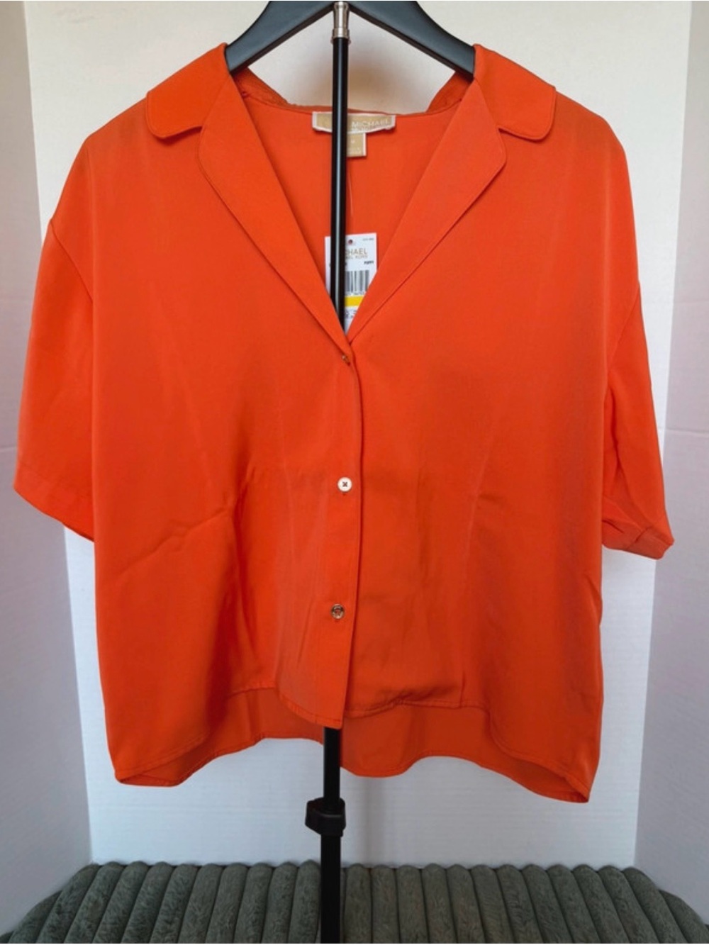 Michael Kors Women's Orange Button-Front Collar Top